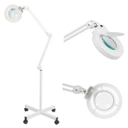 Lámpara lupa 3 aumentos con brazo de mesa y base rodable